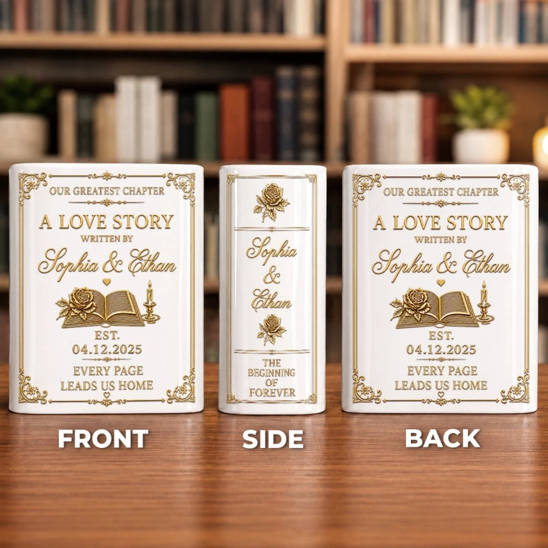 Custom Book Vase - Personalized Anniversary Wedding Gifts For Husband And Wife, Him And Her - Pages Of Us