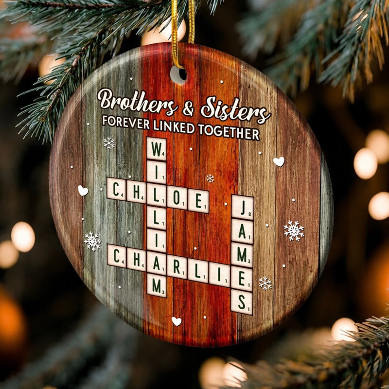 Custom Scrabble Ceramic Ornament - Personalized Christmas Birthday Gifts For Mom, Dad, Brother, Sister - Family Crosswords Forever