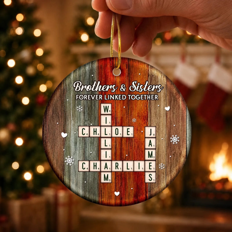 Custom Scrabble Ceramic Ornament - Personalized Christmas Birthday Gifts For Mom, Dad, Brother, Sister - Family Crosswords Forever