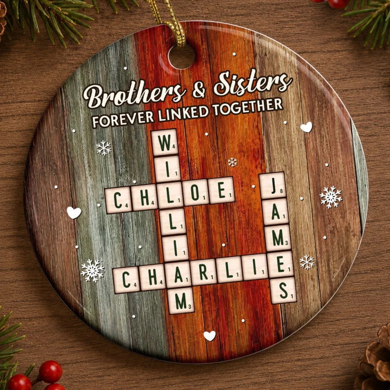Custom Scrabble Ceramic Ornament - Personalized Christmas Birthday Gifts For Mom, Dad, Brother, Sister - Family Crosswords Forever