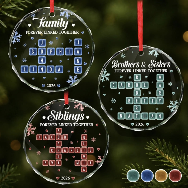 Custom Scrabble Circle Glass Ornament - Personalized Christmas Birthday Gifts For Mom, Dad, Brother, Sister - Connected Forever As One Family