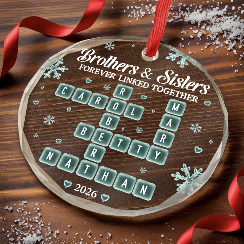 Custom Scrabble Circle Glass Ornament - Personalized Christmas Birthday Gifts For Mom, Dad, Brother, Sister - Connected Forever As One Family