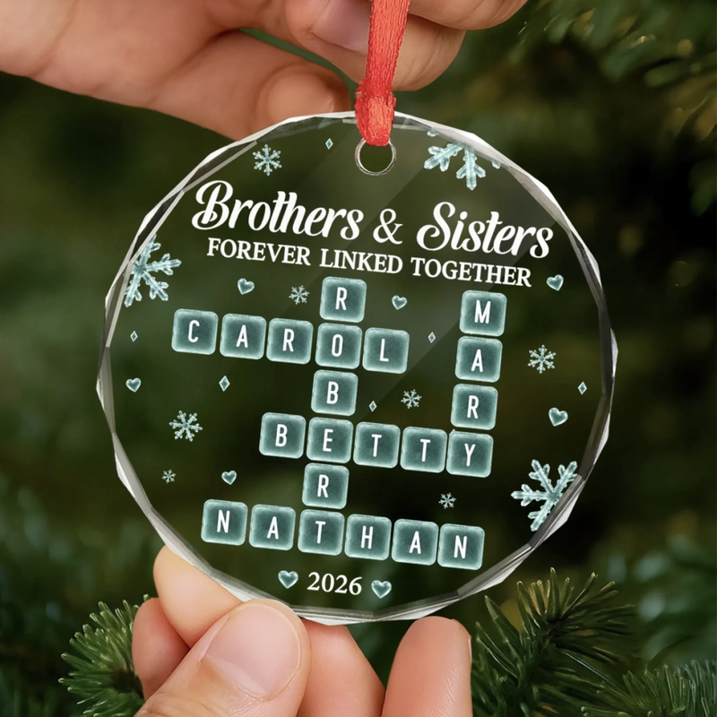 Custom Scrabble Circle Glass Ornament - Personalized Christmas Birthday Gifts For Mom, Dad, Brother, Sister - Connected Forever As One Family