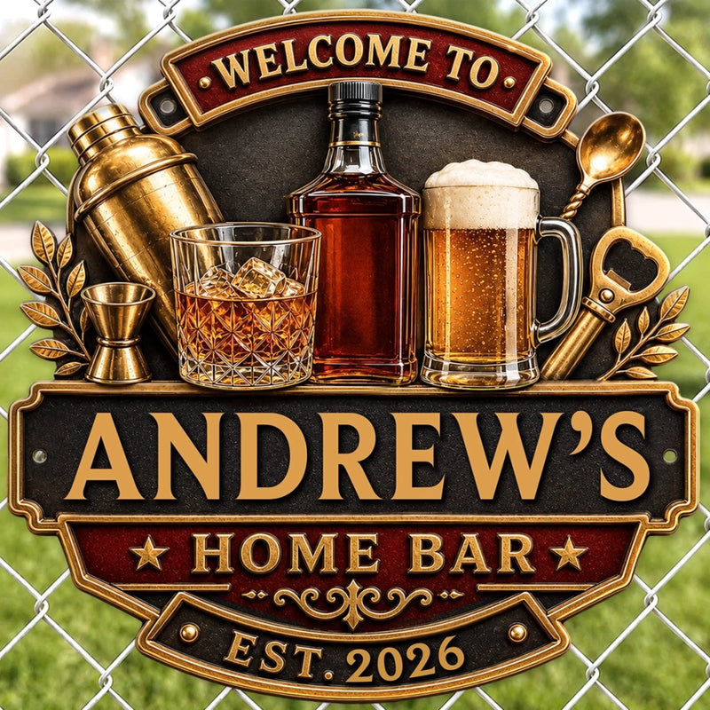 Custom Bar Shaped Metal Sign - Personalized Birthday Gifts For Husband, Son, Grandson, Brother, Grandpa, Dad, Yourself - Home Bar