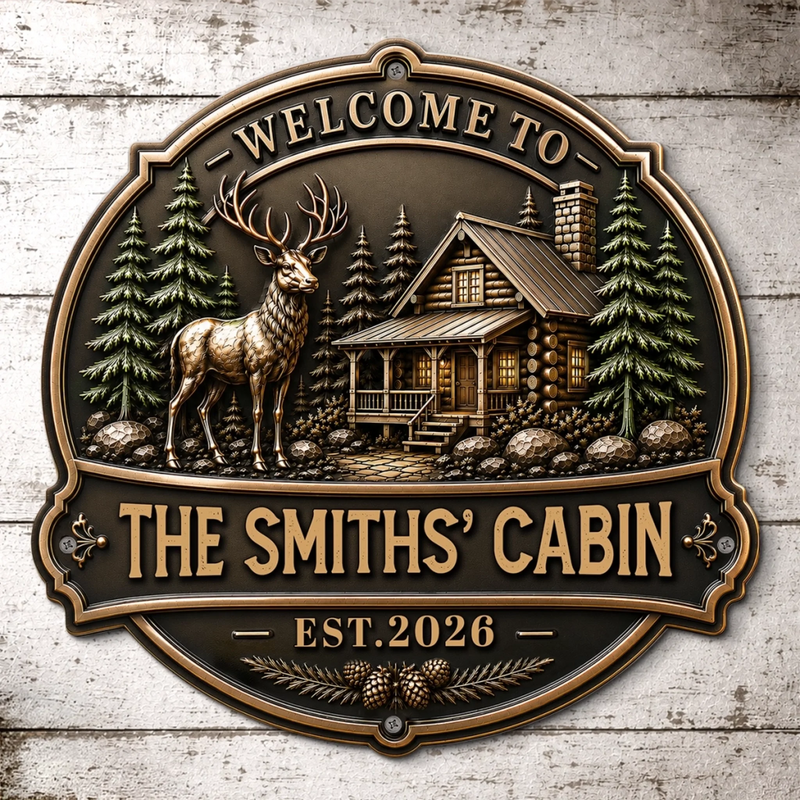 Custom Cabin Shaped Metal Sign - Personalized Summer Vacation And Travel Gifts For Mom, Dad, Brother, Sister - Cozy Days Happy Ways