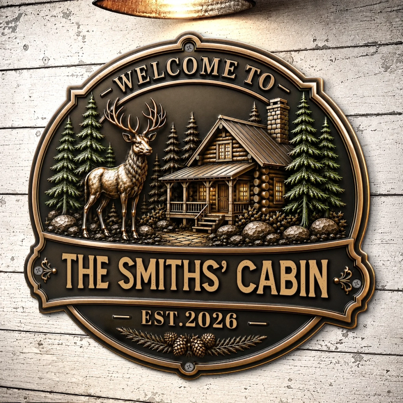 Custom Cabin Shaped Metal Sign - Personalized Summer Vacation And Travel Gifts For Mom, Dad, Brother, Sister - Cozy Days Happy Ways