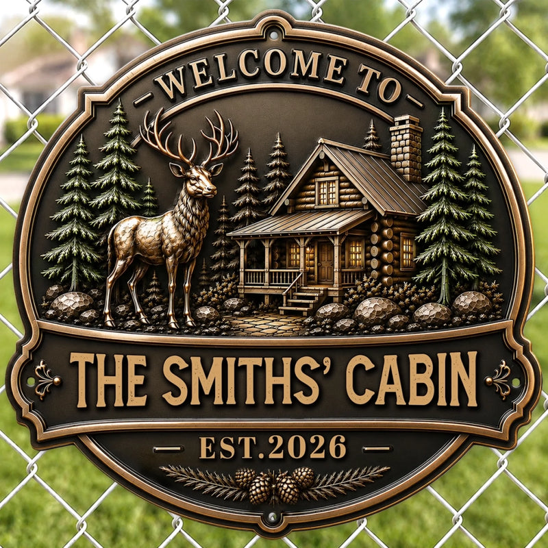 Custom Cabin Shaped Metal Sign - Personalized Summer Vacation And Travel Gifts For Mom, Dad, Brother, Sister - Cozy Days Happy Ways