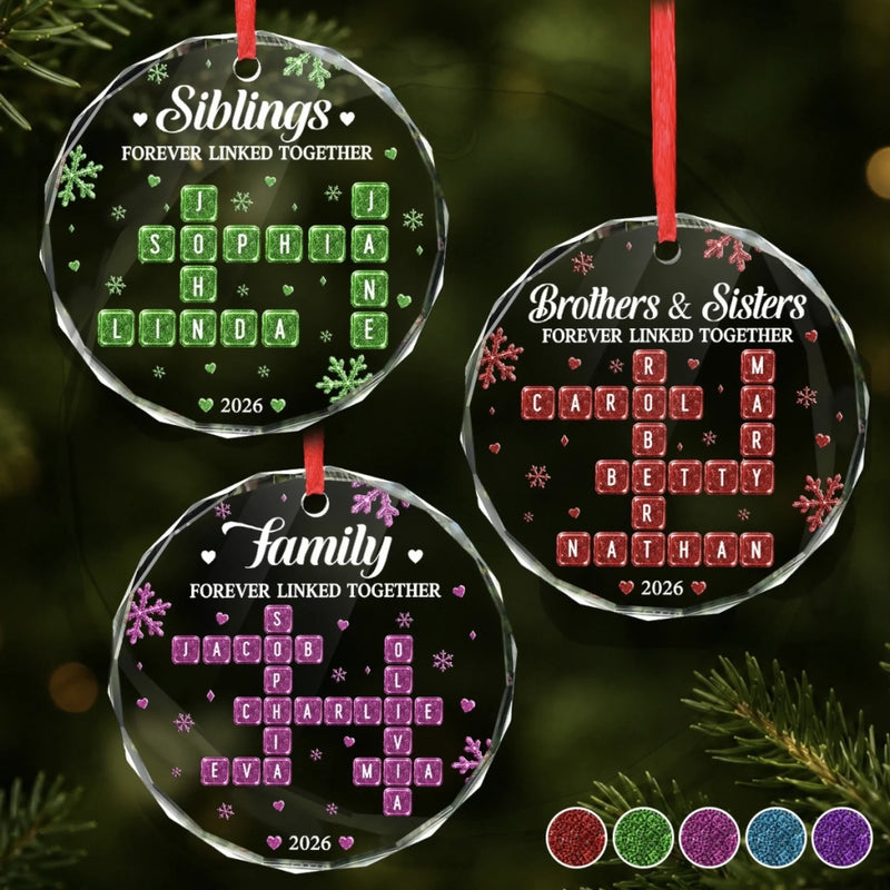 Custom Scrabble Circle Glass Ornament - Personalized Christmas Birthday Gifts For Mom, Dad, Brother, Sister - Side By Side Always Connected