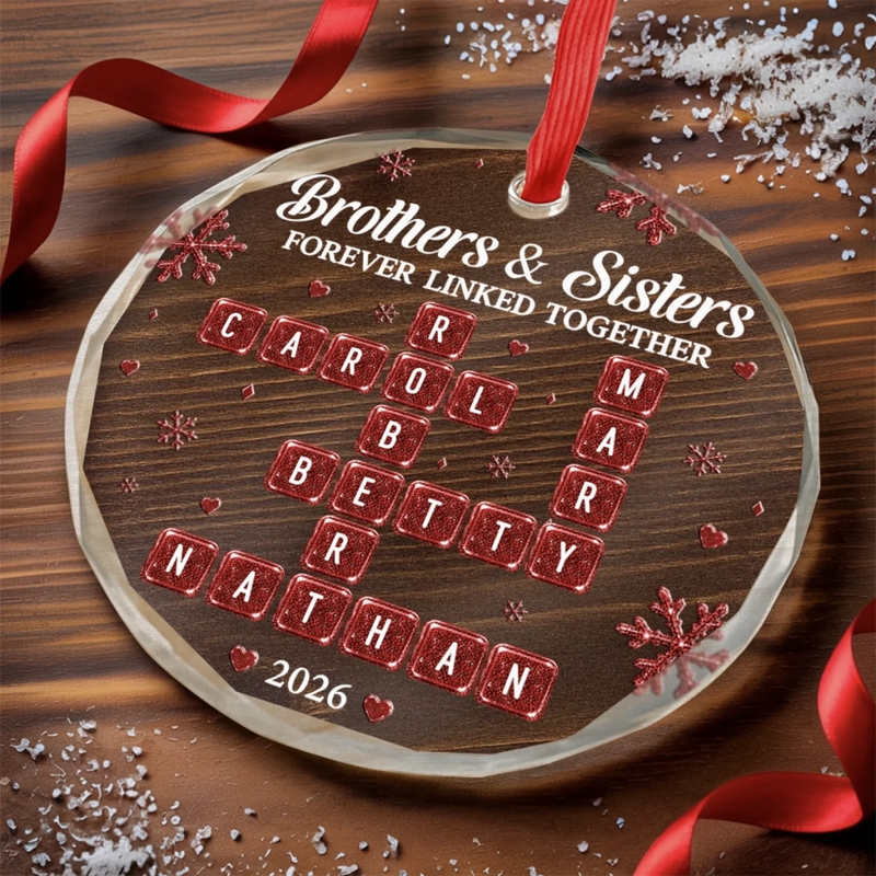 Custom Scrabble Circle Glass Ornament - Personalized Christmas Birthday Gifts For Mom, Dad, Brother, Sister - Side By Side Always Connected