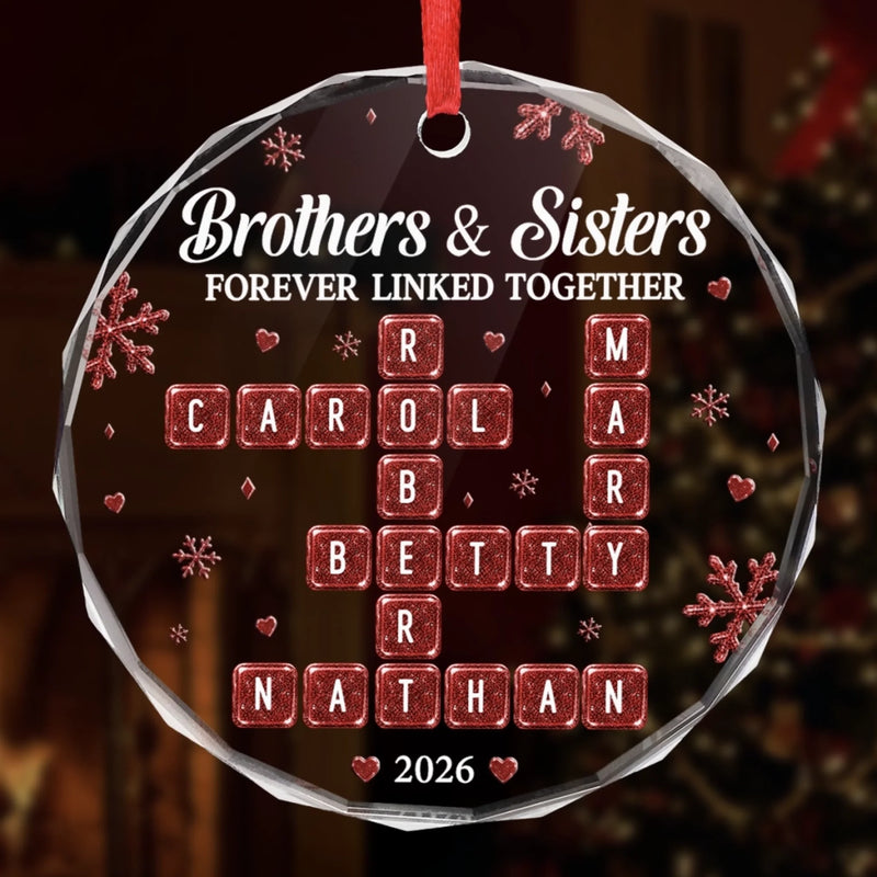 Custom Scrabble Circle Glass Ornament - Personalized Christmas Birthday Gifts For Mom, Dad, Brother, Sister - Side By Side Always Connected