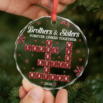 Custom Scrabble Circle Glass Ornament - Personalized Christmas Birthday Gifts For Mom, Dad, Brother, Sister - Side By Side Always Connected