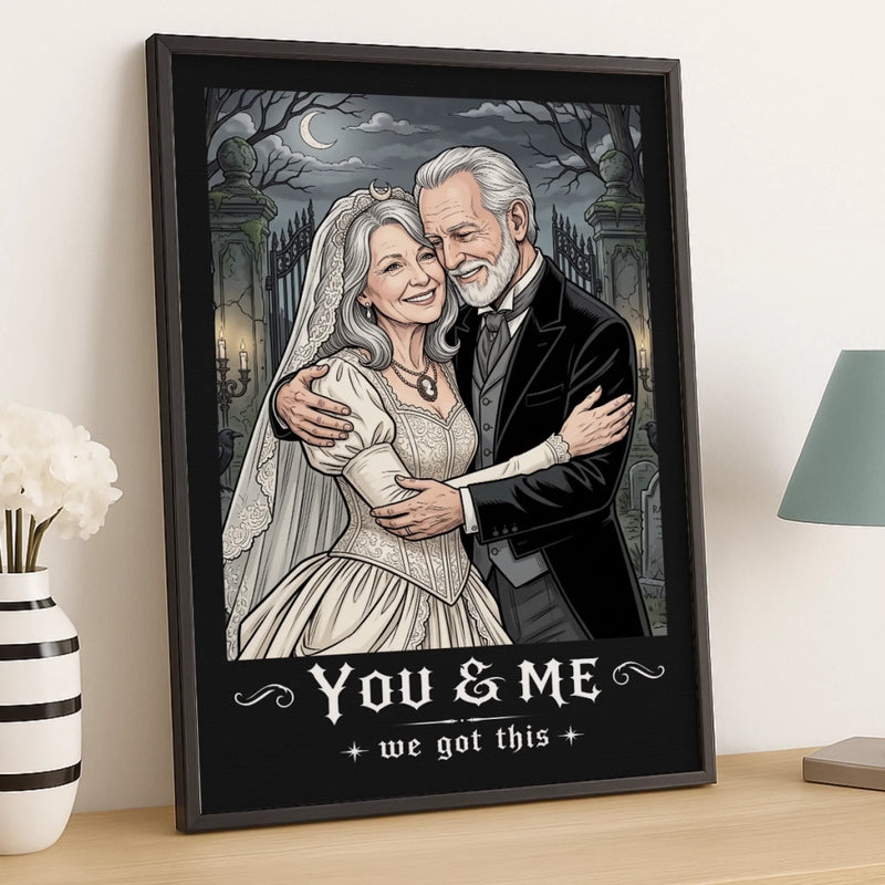 Custom Photo Gothic Vertical Poster - Personalized Halloween Anniversary Wedding Gifts For Husband And Wife, Him And Her - Hauntingly Sweet Love