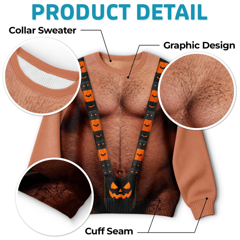 Custom Funny Ugly Sweatshirt - Personalized Halloween Birthday Gifts For Husband, Son, Grandson, Brother, Grandpa, Dad, Yourself - Spooky Mankini On Full Display