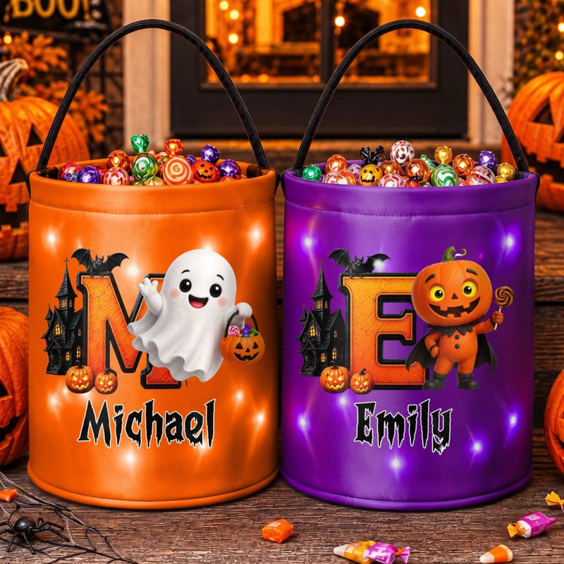 Custom LED Light Bucket Bag - Personalized Halloween Birthday Gifts For Kids - Mini Monster