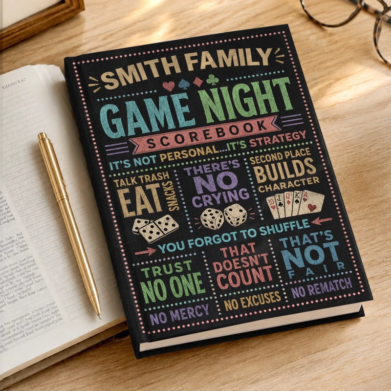 Custom Game Night Hardcover Journal - Personalized Birthday Gifts For Mom, Dad, Brother, Sister - Keep Score Play Hard Win