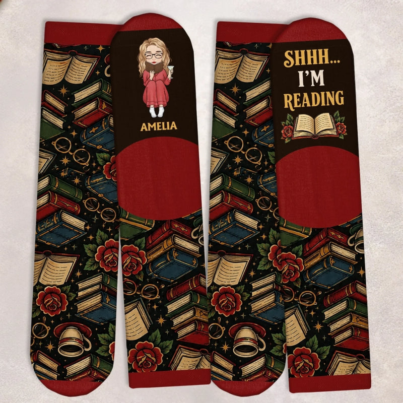 Custom Crew Socks - Personalized Bookish Gifts For Book Lovers, Bookworms, Readers - Stay Home And Read