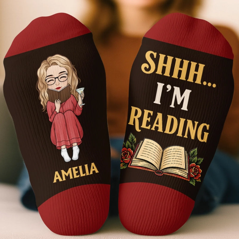 Custom Crew Socks - Personalized Bookish Gifts For Book Lovers, Bookworms, Readers - Stay Home And Read
