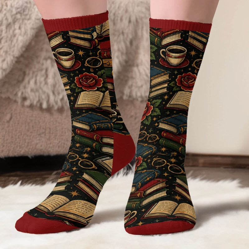 Custom Crew Socks - Personalized Bookish Gifts For Book Lovers, Bookworms, Readers - Stay Home And Read