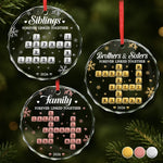 Custom Scrabble Circle Glass Ornament - Personalized Christmas Birthday Gifts For Mom, Dad, Brother, Sister - Love Keeps Our Family Together