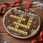 Custom Scrabble Circle Glass Ornament - Personalized Christmas Birthday Gifts For Mom, Dad, Brother, Sister - Love Keeps Our Family Together