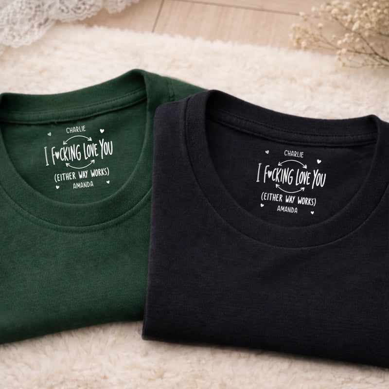 Custom Inside Neck Print T-Shirt - Personalized Anniversary Wedding Gifts For Husband And Wife, Him And Her - Hidden Love Message