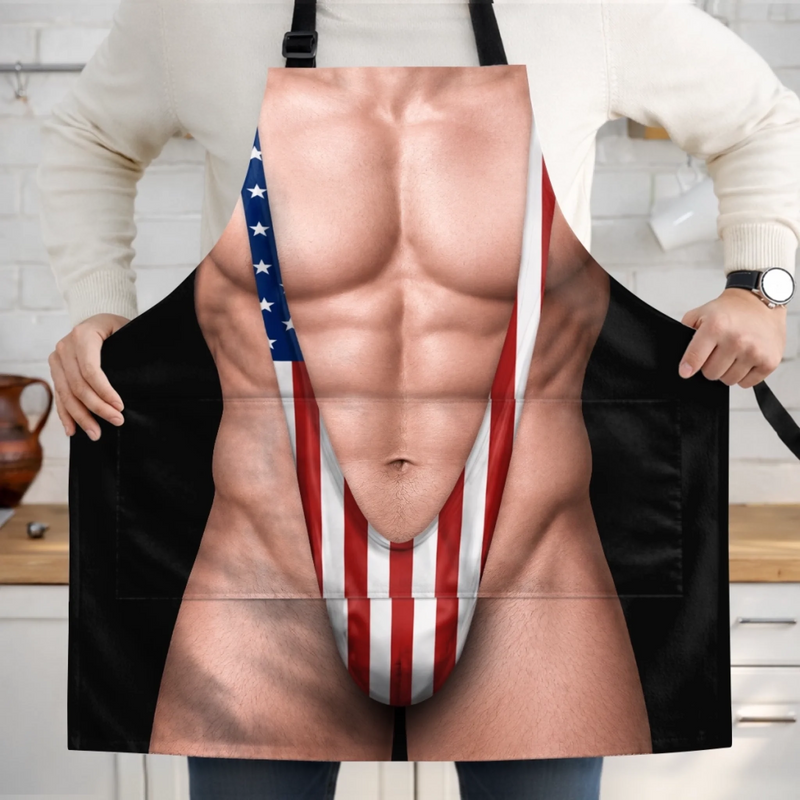 Custom Funny Patriotic Apron With Pocket - Personalized Birthday Gifts For Husband, Son, Grandson, Brother, Grandpa, Dad, Yourself - No Shame Just Gains