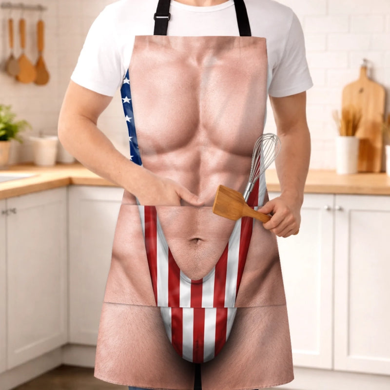 Custom Funny Patriotic Apron With Pocket - Personalized Birthday Gifts For Husband, Son, Grandson, Brother, Grandpa, Dad, Yourself - No Shame Just Gains
