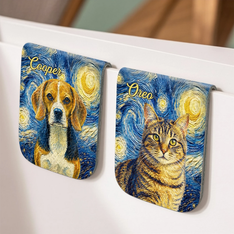 Custom Photo Leather Magnetic Bookmark - Personalized Bookish Gifts For Book Lovers, Bookworms, Dog Dad And Mom, Cat Owners - Starry Bookish Vibes