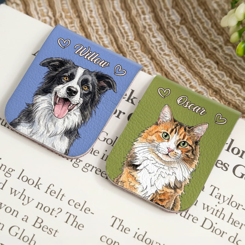 Custom Photo Leather Magnetic Bookmark - Personalized Bookish Gifts For Book Lovers, Bookworms, Dog Dad And Mom, Cat Owners - Pure Reading Bliss