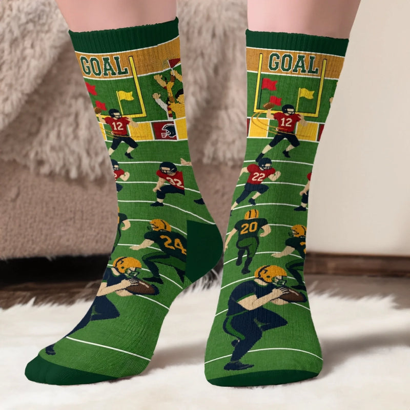Custom Football Crew Socks - Personalized Christmas Birthday Football Gifts For Football Lovers, Sports Fans, Sports Lovers - Just Here For The Game