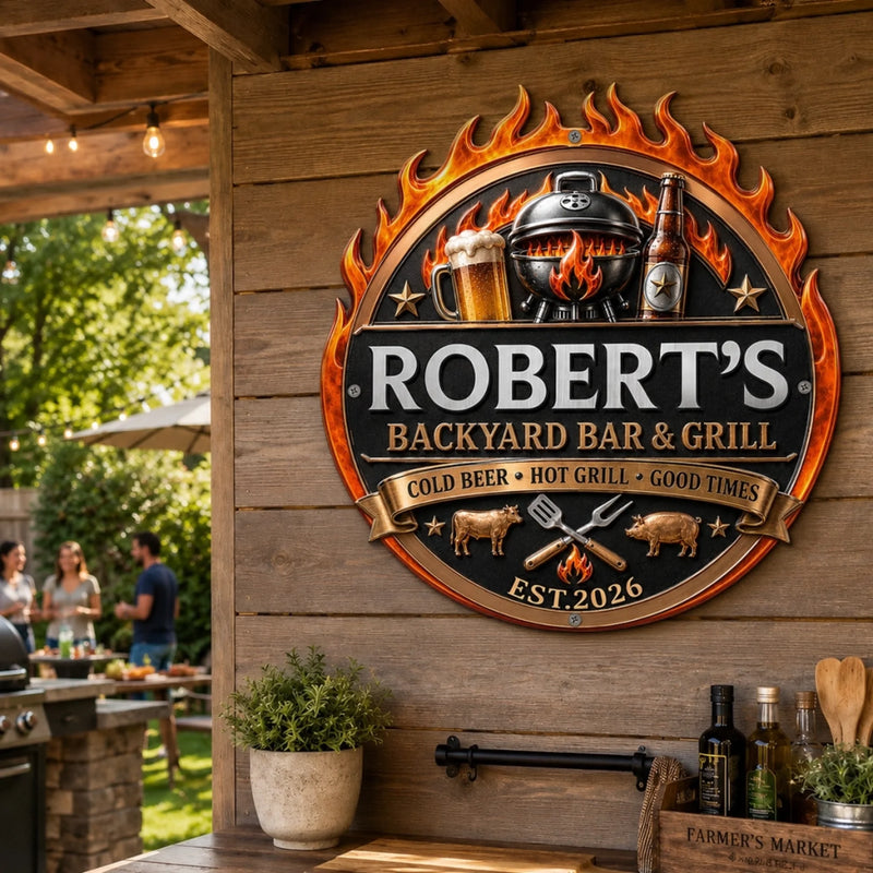 Custom BBQ Shaped Metal Sign - Personalized Grilling Gifts For BBQ Lovers, Husband, Son, Grandson, Brother, Grandpa, Dad, Yourself - Grill Mode Activated