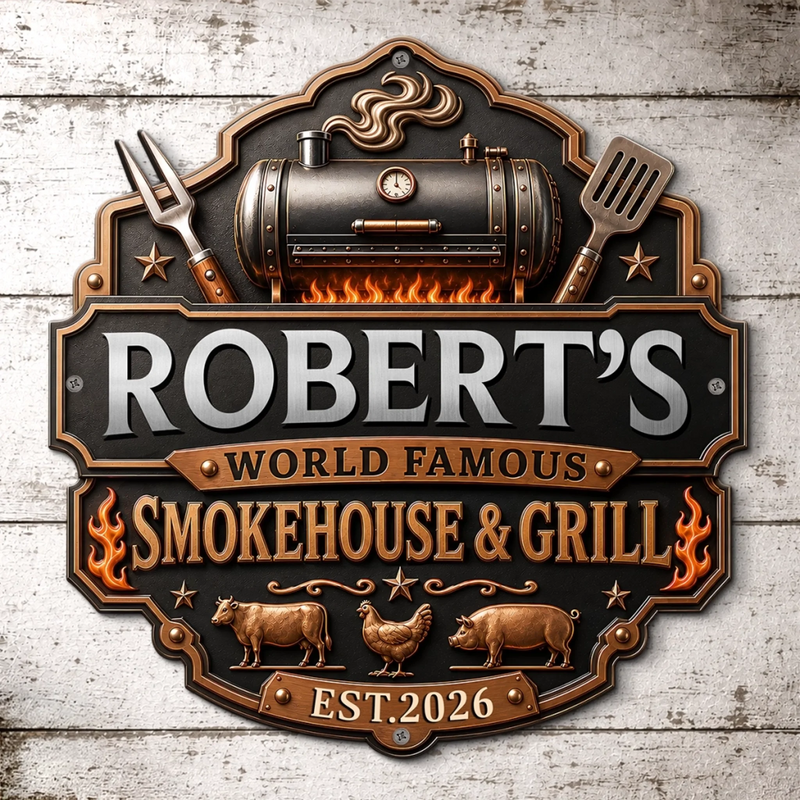 Custom BBQ Shaped Metal Sign - Personalized Grilling Gifts For BBQ Lovers, Husband, Son, Grandson, Brother, Grandpa, Dad, Yourself - Fire Up The Fun