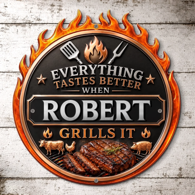 Custom BBQ Shaped Metal Sign - Personalized Grilling Gifts For BBQ Lovers, Husband, Son, Grandson, Brother, Grandpa, Dad, Yourself - Keep Calm And Grill On