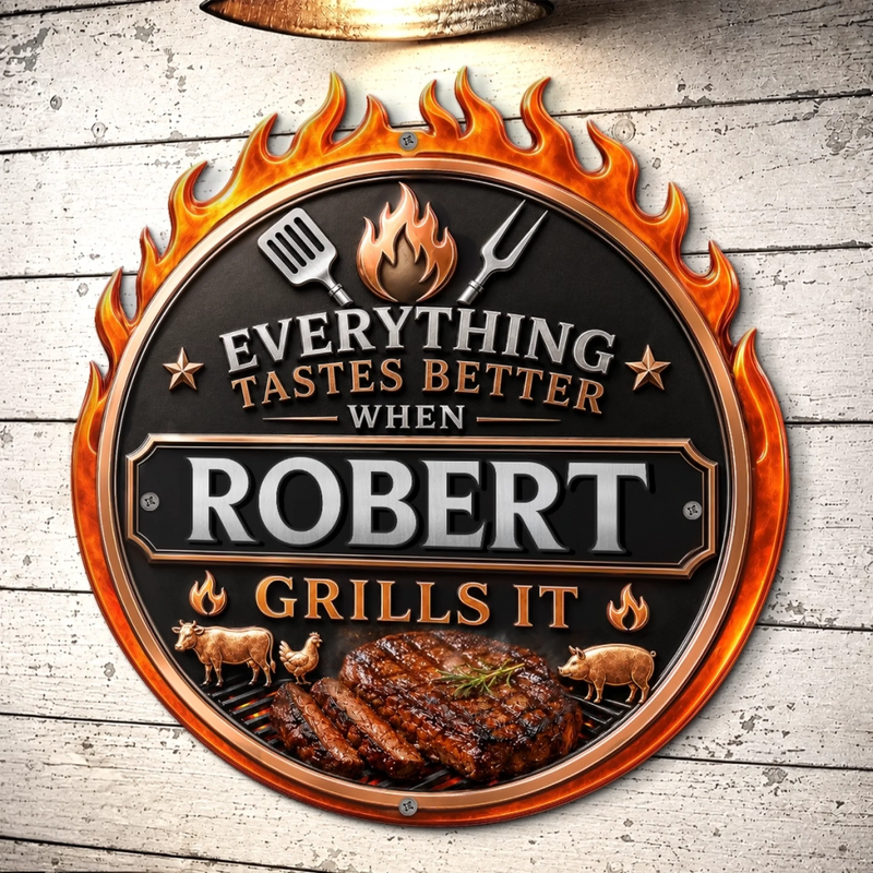 Custom BBQ Shaped Metal Sign - Personalized Grilling Gifts For BBQ Lovers, Husband, Son, Grandson, Brother, Grandpa, Dad, Yourself - Keep Calm And Grill On
