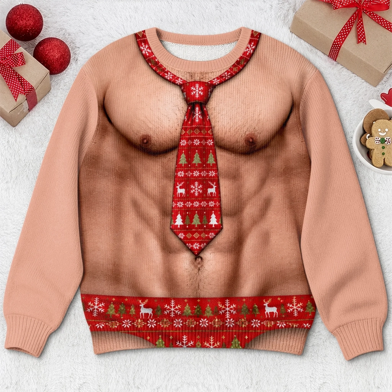 Custom Funny Ugly Sweatshirt - Personalized Christmas Birthday Gifts For Husband, Son, Grandson, Brother, Grandpa, Dad, Yourself - Dressed Up In Festive Tie