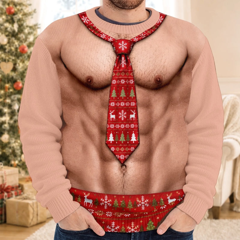 Custom Funny Ugly Sweatshirt - Personalized Christmas Birthday Gifts For Husband, Son, Grandson, Brother, Grandpa, Dad, Yourself - Dressed Up In Festive Tie