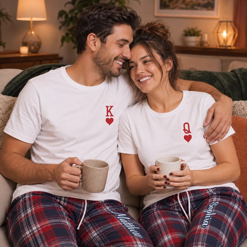 Custom Matching Pajama Set - Personalized Anniversary Wedding Gifts For Husband And Wife, Him And Her - Matching In Love