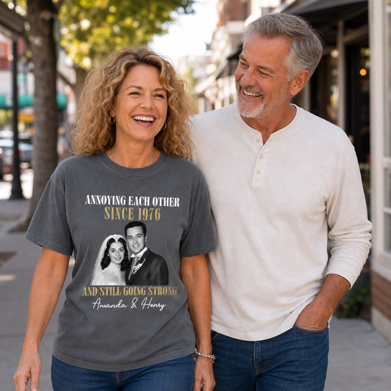 Custom Photo Comfort T-Shirt - Personalized Anniversary Wedding Gifts For Husband And Wife, Him And Her - Still Together, Still Loving