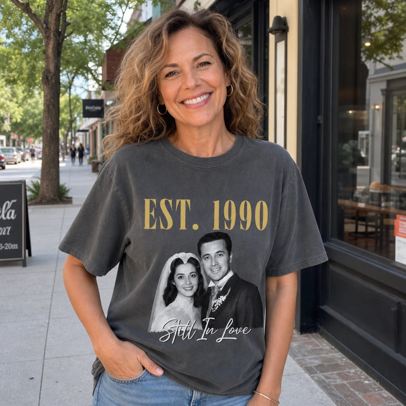 Custom Photo Comfort T-Shirt - Personalized Anniversary Wedding Gifts For Husband And Wife, Him And Her - Sweet Retro Romance
