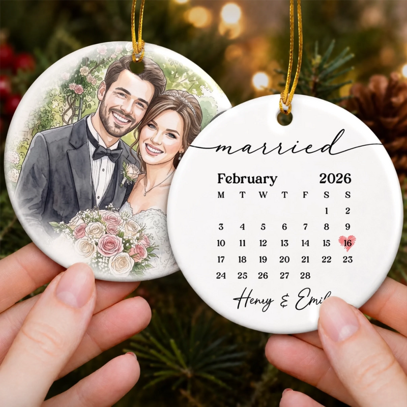 Custom Photo First Christmas Double-Sided Ceramic Ornament - Personalized Anniversary Christmas Wedding Gifts For Husband And Wife, Him And Her - Keepsake Of Love