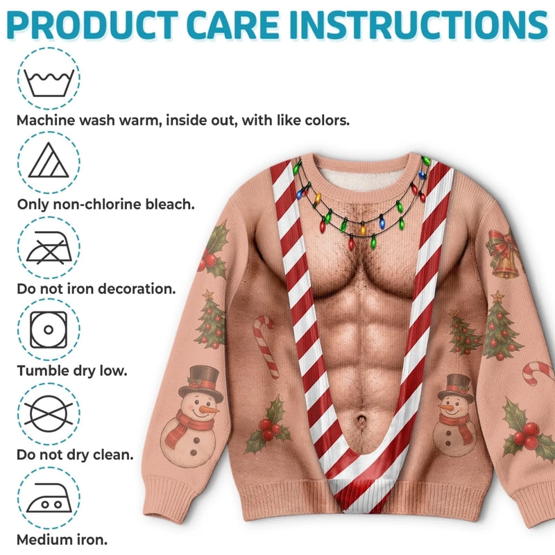 Custom Funny Patriotic Ugly Sweatshirt - Personalized Christmas Birthday Gifts For Husband, Son, Grandson, Brother, Grandpa, Dad, Yourself - Rocking Candy Cane Mankini Today