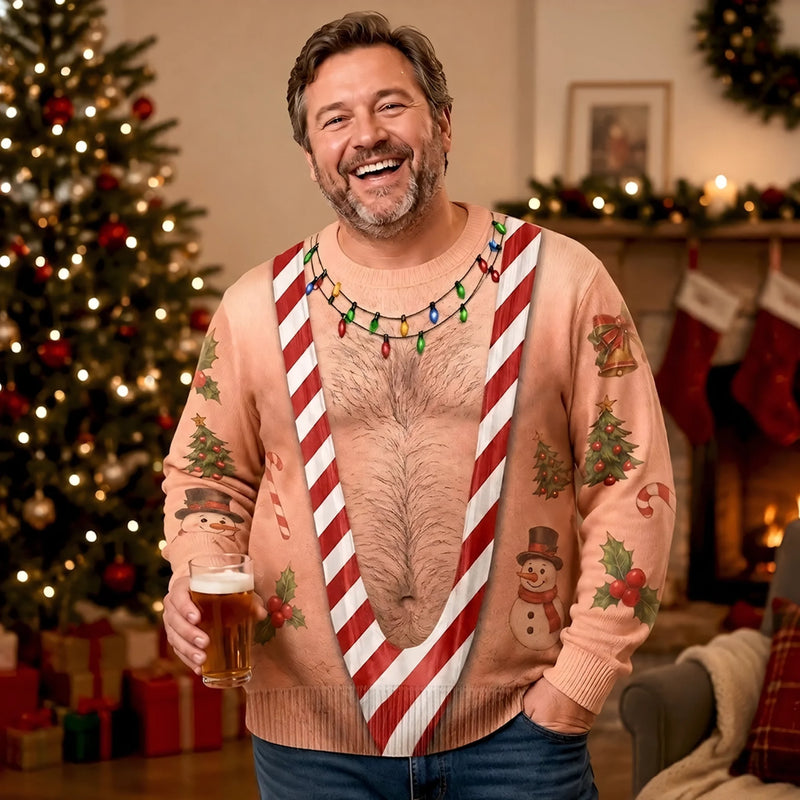 Custom Funny Patriotic Ugly Sweatshirt - Personalized Christmas Birthday Gifts For Husband, Son, Grandson, Brother, Grandpa, Dad, Yourself - Rocking Candy Cane Mankini Today