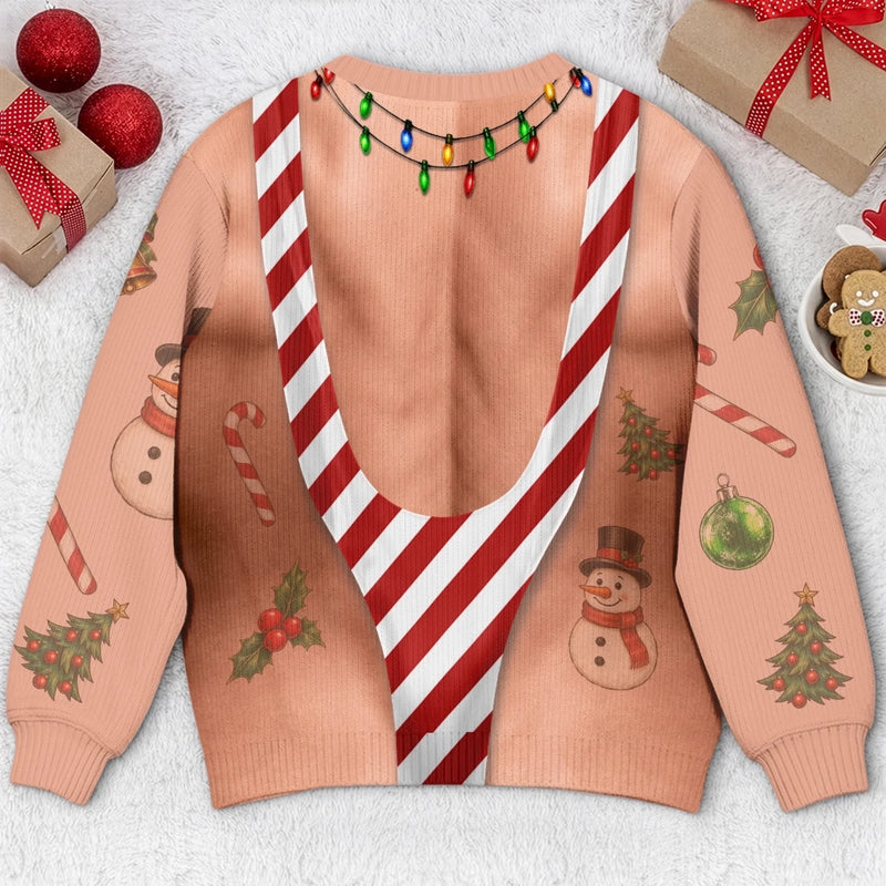 Custom Funny Patriotic Ugly Sweatshirt - Personalized Christmas Birthday Gifts For Husband, Son, Grandson, Brother, Grandpa, Dad, Yourself - Rocking Candy Cane Mankini Today