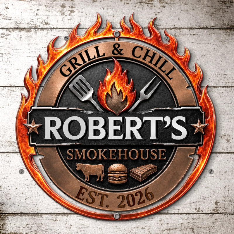 Custom BBQ Shaped Metal Sign - Personalized Grilling Gifts For BBQ Lovers, Husband, Son, Grandson, Brother, Grandpa, Dad, Yourself - Grill Master At Work Today