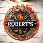 Custom BBQ Shaped Metal Sign - Personalized Grilling Gifts For BBQ Lovers, Husband, Son, Grandson, Brother, Grandpa, Dad, Yourself - Grill Master At Work Today