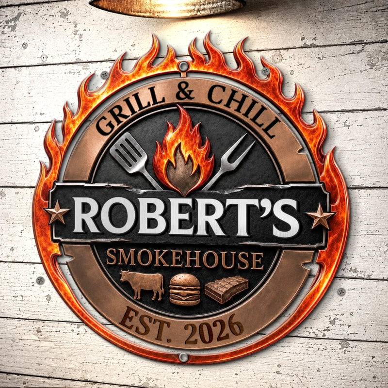 Custom BBQ Shaped Metal Sign - Personalized Grilling Gifts For BBQ Lovers, Husband, Son, Grandson, Brother, Grandpa, Dad, Yourself - Grill Master At Work Today