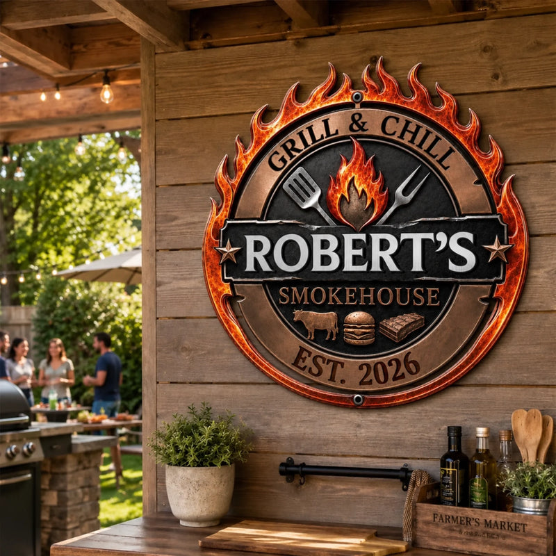 Custom BBQ Shaped Metal Sign - Personalized Grilling Gifts For BBQ Lovers, Husband, Son, Grandson, Brother, Grandpa, Dad, Yourself - Grill Master At Work Today