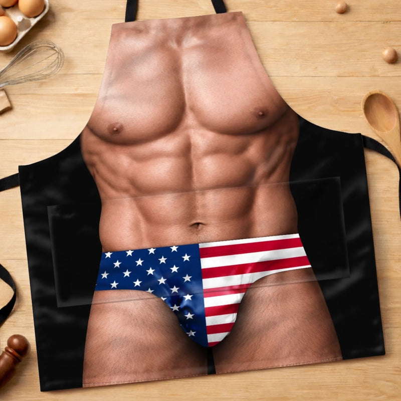 Custom Funny Patriotic Apron With Pocket - Personalized Birthday Gifts For Husband, Son, Grandson, Brother, Grandpa, Dad, Yourself - Kiss The Cook