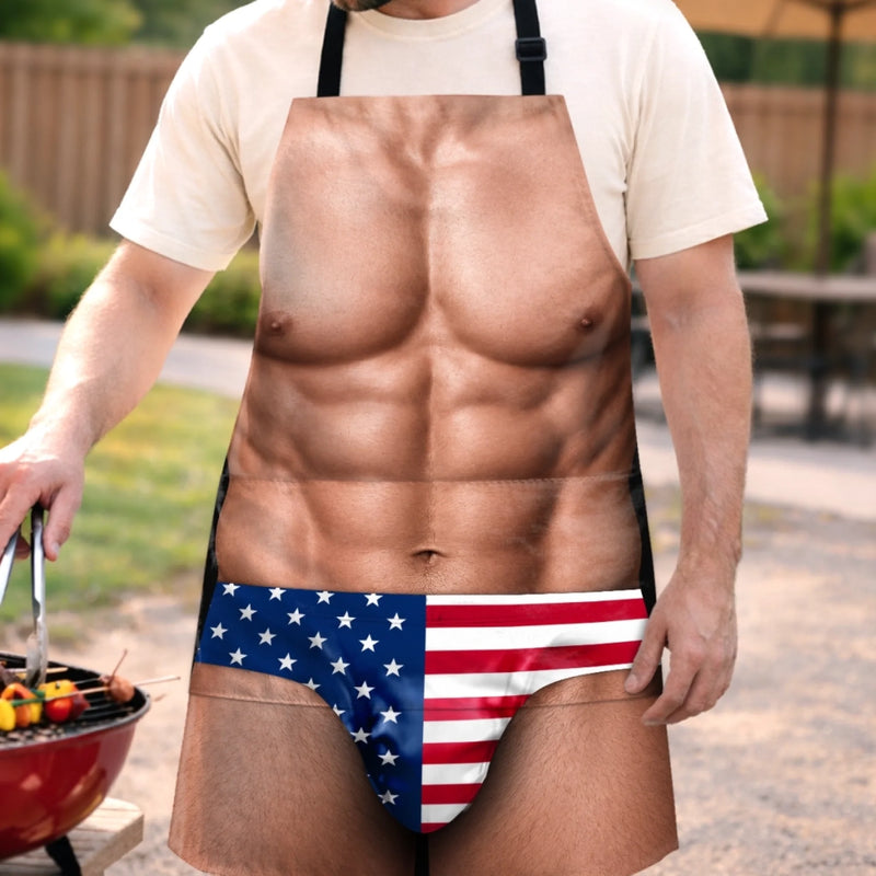 Custom Funny Patriotic Apron With Pocket - Personalized Birthday Gifts For Husband, Son, Grandson, Brother, Grandpa, Dad, Yourself - Kiss The Cook