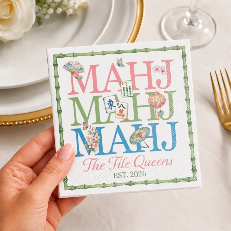 Custom Mahjong Cocktail Napkins - Personalized Birthday Gifts For Mahjong Players, Mom, Dad, Brother, Sister - Good Luck And Great Times